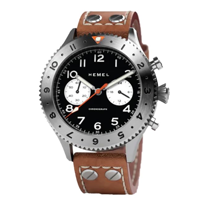 Montre Homme Hemel HFT20 GMT Voyagez avec ce Chronographe Élégant en Acier Cadran Noir