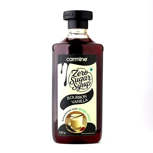 Image of Carmine Zero Sugar Bourbon Vanilla Syrup - 330g | Sweetened with Pure Monk Fruit | Made with real imported Madagascar Vanilla Beans | No Added Sugar or Artificial Ingredients