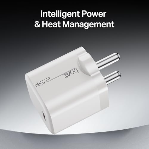 Image of Boat 25W GaN Fast Charger for Samsung, Xiaomi & Android Users with Overheat /Overcharge Protection & Auto Detection with Type C to Type C Support (White)