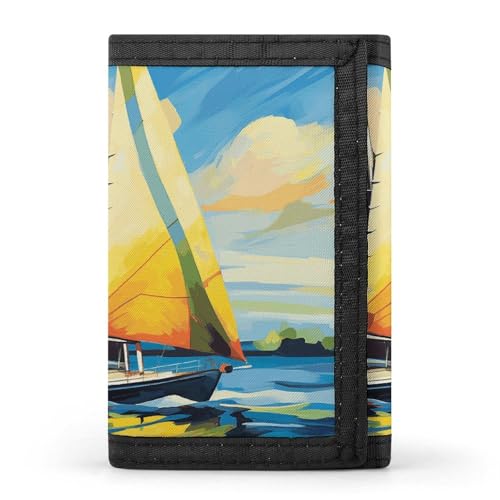 Colorful Sail Boat Trifold Wallet, Card Cases And Money Oganizer Thin Stylish Mini Coin Bag with Zipper Coin Pocket Credit for Men And Women