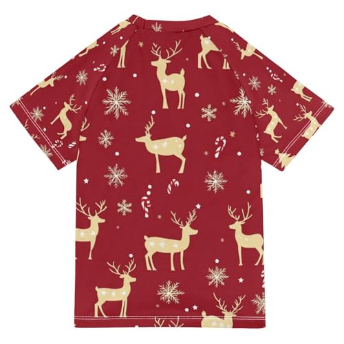 Kids Swimsuit Red Christmas Tree Elk Deer Sunscreen T-Shirts Swimwear Sets UPF 50+2