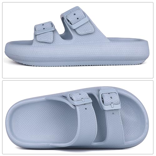 Kids Buckle Cloud Slides丨Boys Girls Slip On Sandals丨Youth Shower Flip Flops Beach Pool Shoes EVA Adjustable Summer Slippers （12 Little Kids - 7 Big Kids）2