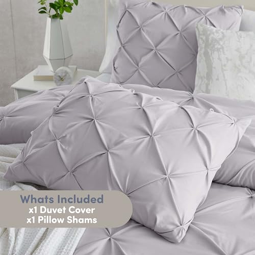 Image of Nestl Twin Duvet Cover Set Grey Lavender - Soft Double Brushed Duvet Set with Button Closure & Corner Ties, 2 Piece Luxurious Pinch Pleated Duvet Cover Set 68x90 Inches with 1 Pillow Sham