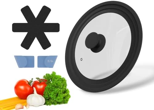 FESKA Universal Pot Lid (Ø 9.5 | 10 | 11″) incl. 2x Lid Holder & Felt Protector - Pot Cover, Pan Lid, Frying Pan Lid, Cast Iron Lid & Crock Pot Lid