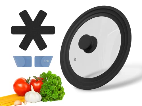FESKA Universal Pot Lid (Ø 9.5 | 10 | 11?) incl. 2x Lid Holder & Felt Protector - Pot Cover, Pan, Frying Pan, Cast Iron Lid & Crock Pot
