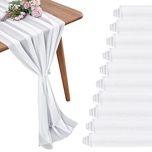 Yuhx 10 Pack Chiffon Table Runner 29 X 120 Inches Long,White Wedding Table Runners, Romantic Wedding Decor Party Banquets Decorations（White,10 Pack） #TOP24