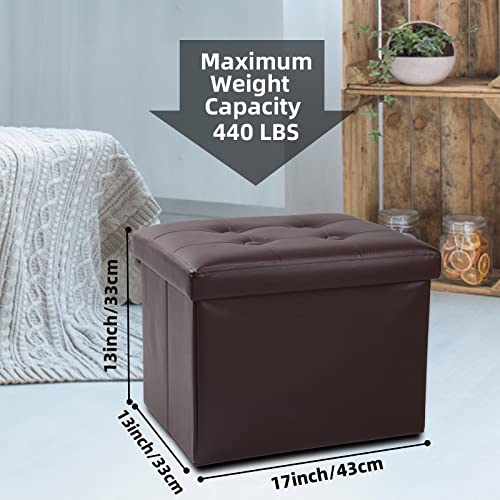 Image of ALASDO Storage Ottoman Footrest Stool Small Ottoman with Storage Foldable Ottoman Leather Foot Rest Footstool Bench for Living Room 17x13x13inches Brown