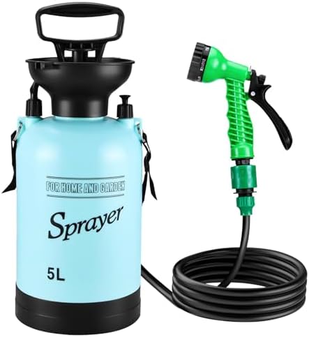 Vevitts Portable Pressure Sprayer Shower 5L for Camping with 7 Spray Modes, Hand Press Camping Shower with Hose and Shower Head, Hiking Traveling Shower Garden Sprayer Pet Shower Blue