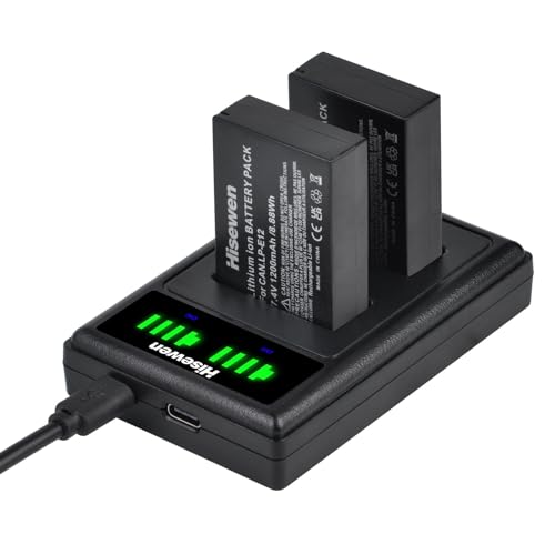 Hisewen LP E12 Batería (2Pack), Cargador Dual USB para Canon EOS M, EOS M2, EOS M10, EOS M50, EOS M50 Mark II, EOS M100, EOS M200, Rebel SL1, Powershot SX70 HS Cámara.