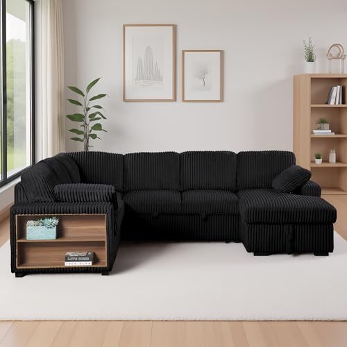 Image of ERYE 117-Inch Oversized U-Shaped Sleeper Sectional Sofabed, U Shaped Pull Out Sleeper Couch Corner Convertible Sectional Sofa Bed with Right Facing Storage Chaise for Living Room