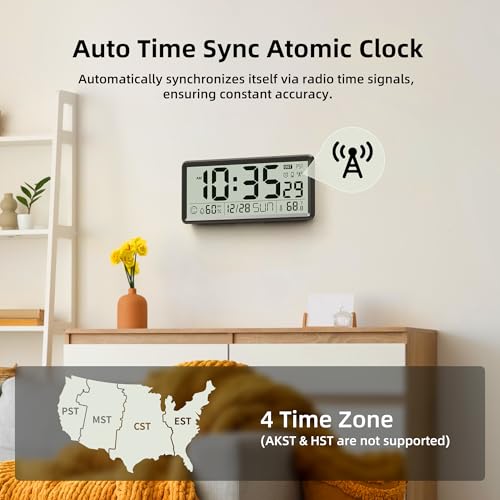 EASYERA 15'' Large Digital Atomic Wall Clock Battery Operated, Auto DST - Image 3