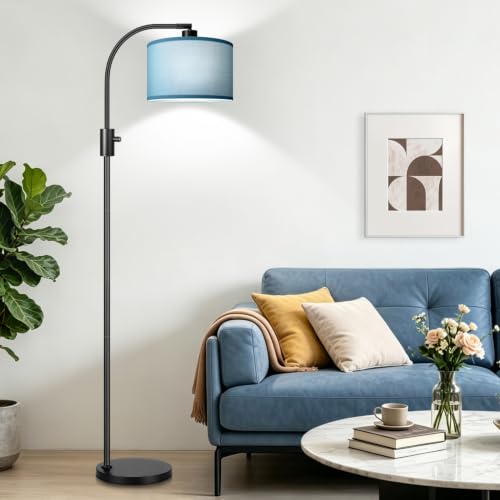 Image of Nintiue Dimmable Black Floor Lamp, 1200 Lumens LED Edison Bulb Included, Arc Gold Floor Lamps for Living Room Modern Standing Lamp with Sky Blue Shade