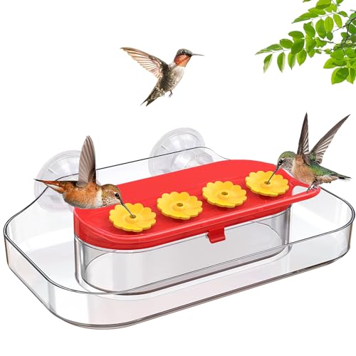 BirdDock Hummingbird Feeder Window, Window Hummingbird Feeders for Outside, Suction Cup Hummingbird Feeder, Plastic Humming Bird Feeder with 4 Feeding Ports, 10 Ounces