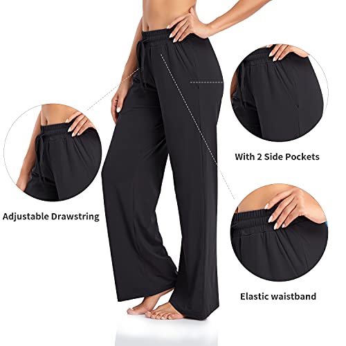 Adaniki Womens Yoga Sweatpants With Pockets Straight Leg Pajamas Pants Comfy Drawstring Loose Lounge Running Workout Joggers thumb #4