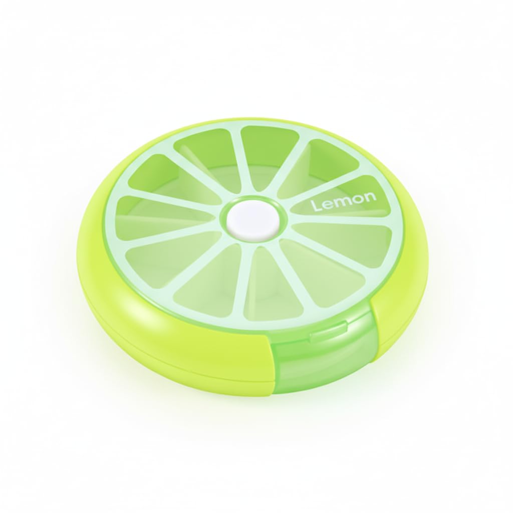 Yosoo Pilulier portable lot de 3, rotatif, pour les 7 jours de la semaine, étui de rangement des médicaments, distributeur de vitamines, conteneur de stockage, orange/citron/pomelo