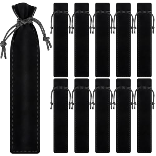 WFPLUS 50 Pieces Velvet Pen Pouch with Drawstring Pencil Sleeve Holders Pen Bag Case Pens Protective for Student Adult Office Business Supplies Gifts (Black)