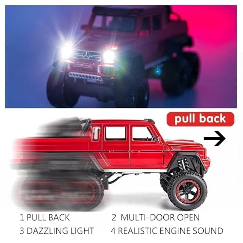 Image of 1:22 AMG 6x6 Diecast Metal Toy Car Model for Kids Pull Back Action Openable Doors with Light & Sound Features Durable Alloy Vehicle Collectible & Giftable (Red)
