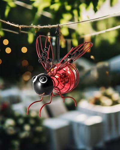 iStatue Solar-Powered Hanging Metal Ladybug Light Garden Decor | Lady Bug Sculpture with Bouncy...
