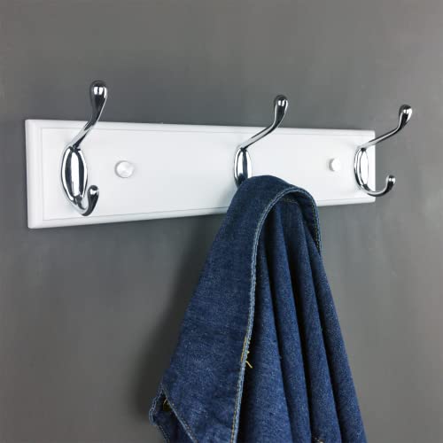 Lomejii Wooden Wall Coat Rack with 3 Silver Hooks, 31 cm, Strong Hook Rail for Hat Bag - Image 3