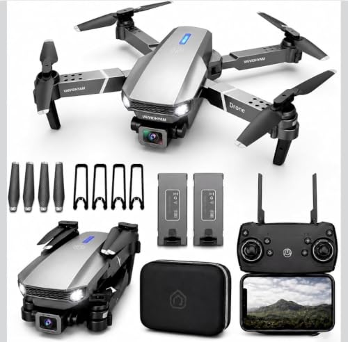 Image of Drone with Dual 4K Camera for Adults | WiFi FPV RC Quadcopter with Camera | Live Video, Altitude Hold, 360 Flip, Headless Mode, One Key Takeoff & Carry Case for Kids and Adults. E1