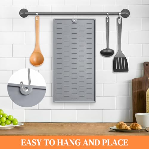 Image of Supvox Kitchen Dry Mat Triple Fold Silicone Utility Mat Grooved Surface Dry Mat Dishes Drain Mat Heat Resistant Countertop Protector Mat Anti-slip Silicone Table Mat with Hanging Hole, 24x16in