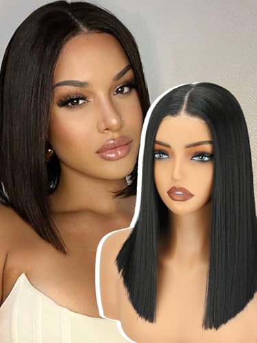 NOSTALGIA Glueless Wig for Women Natural Black Short Straight Lace Wig - image 9