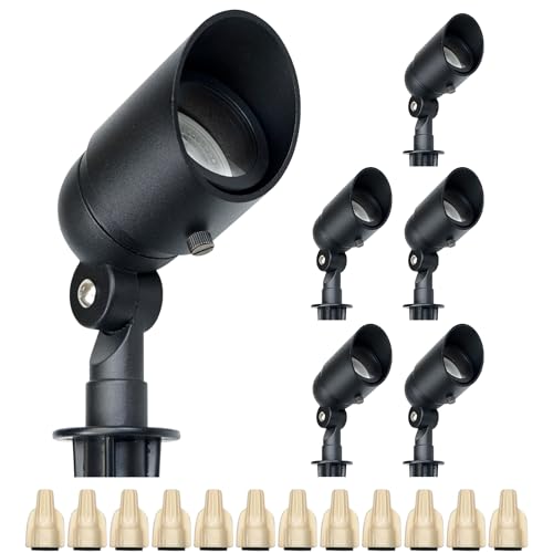 Lumina Lighting® 4W Landscape Lighting 12V Landscape Lights Low Voltage Landscape Spotlights Warm White Waterproof Outdoor Replaceable LED Bulb for Garden, Lawn, Porch, Patio and Yard (Black, 6-Pack)
