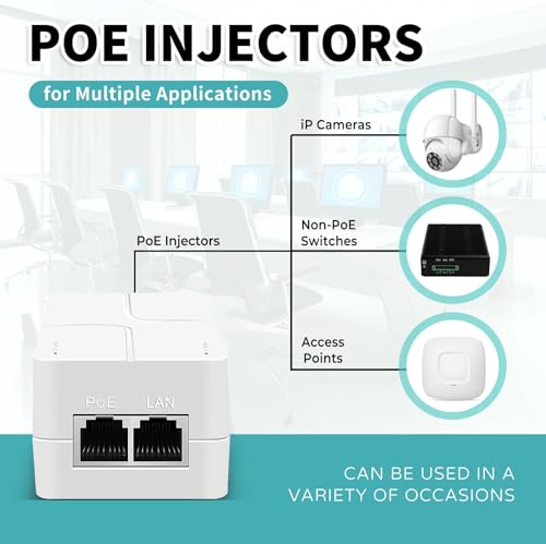 Inyector PoE hasta 60 W, Adaptador PoE de 2,5 Gigabit para cámaras IP y teléfonos IP, distancia de red hasta 100 m, fuente de alimentación PoE certificada UL, blanco miniatura 7