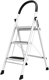 Ladder Step Ladders Sturdy Steel Ladder 3 Step Ladder Folding Step Stool with Hand Grip and Wide Pedal 330lbs Capacity Stepladders for Household(White)