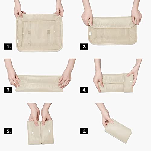 Image of 7pcs Set Travel Organizer Packing Cubes Lightweight Travel Luggage Organizers with Laundry Bag or Toiletry Bag Laundry Organiser. (Cream)