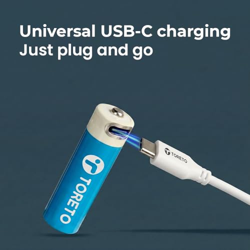 Image of Toreto Pulse AA USB-C Rechargeable Li-ion Battery 4255mWh (2 Pack) with Constant 1.5V Output, 2.5A High Discharge, Direct Type-C Charging, 1000+ Cycles, Leak-Proof Design