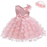 LZH Infant Dress for Baby Girl Pink Dress 3D Butterfly Tutu Dress with Headwear Bowknot Wedding Birthday Party Dresses