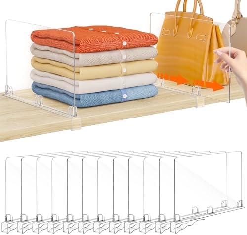 Fixwal 12 PCS Detachable Acrylic Shelf Dividers for Closet Organi...