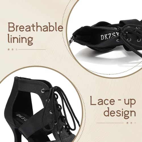 DKZSYIM Women's Open Toe Ankle Dance Boots Ballroom Lace-up Latin Salsa Dance Shoes,D433