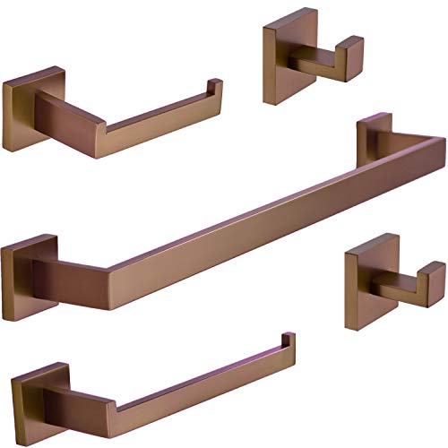 TRUSTMI Contemporary 5-Pieces Bathroom Hardware Set Towel Bar Robe Hook Toilet Roll Paper Holder, SUS 304 Stainless Steel Wall Mounted, Brushed Rose Gold
