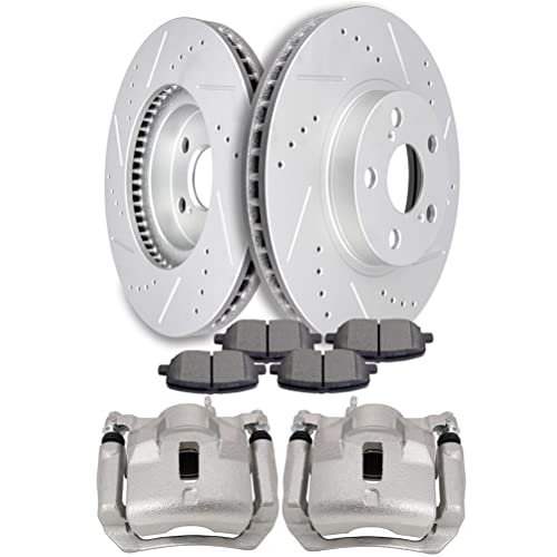Image of cciyu Front Brake Kits with Calipers - 4 Dics Rotors 8 Ceramic Pads 4 Calipers With Bracket fit For Pontiac 2003-2006 For Toyota 2003-2006 (8PCS)