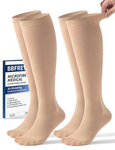 Image of Medical Soft Compression Socks 20-30 mmHg for Women & Men - High-Stretch Wide Calf Fit, Breathable Cooling Microfiber Knit, Easy-On Knee High Support Stockings
