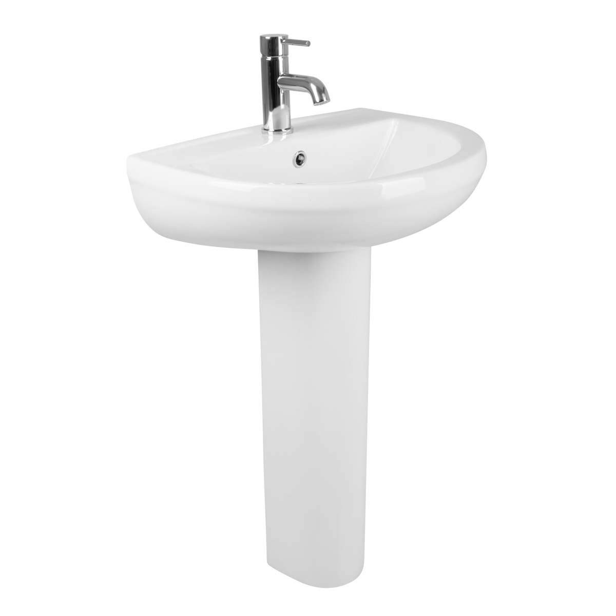 Nrg White Modern Bathroom Cloakroom Full Pedestal 560Mm Basin Compact Single Tap Hole Sink