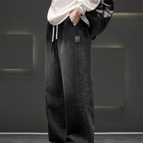 Men's Loose Fit Wide Leg Jeans Washed Straight Cut Denim Trousers Outdoor Casual Neutral Style Plus Size3