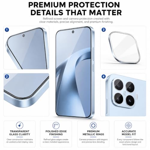 Image of FIRST MART Tempered Glass for Xiaomi 17T 5G with Silver Camera Ring Guard & Installation Kit | HD Clear Edge-to-Edge Screen Protector, Scratch Resistant, Case-Friendly | Pack of 1