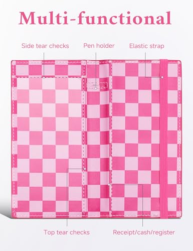 Image of Zreal Checkbook Cover for Men & Women Snakeskin Pattern, Pink Checkered, 7 x 3.7 x 0.35 inches, Minimalist