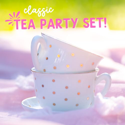 Image of Porcelain Tea Set for Girls - White with Gold Polka Dots Tea Party Set for Kids I Complete Children Tea Sets with Carry Case, Teapot, Cups and More, Birthday Gift for Little Girls & Toddlers