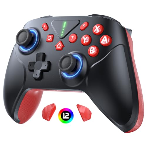 Klipdasse [Switch 2/1/OLED Wireless Controller] Switch 2 Controller für Switch Pro mit Aufwachen, Wireless Controller für Switch mit 6-Achsen Gyroskop/Double Shock/Turbo/Screenshot/RGB 12 Farbe