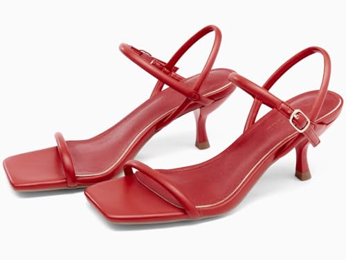 Image of Coutgo Womens Strappy Kitten Heels Open Square Toe Sandals Buckle Ankle Strap Summer Dress Shoes