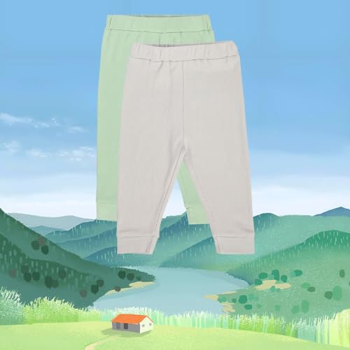 Image of miniklub Baby Full Length Knitted Cotton Bottom, Pack of 2 (Green /Grey Marl Color)