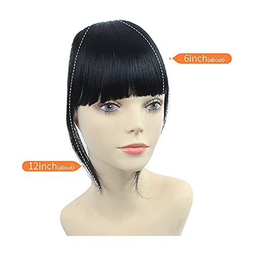Real Human Hair Bangs Thick Hair Bangs Clip in Fringe Hair Extension Unprocessed Fringe, 1b# Black Color, Thick Bangs - Image 2