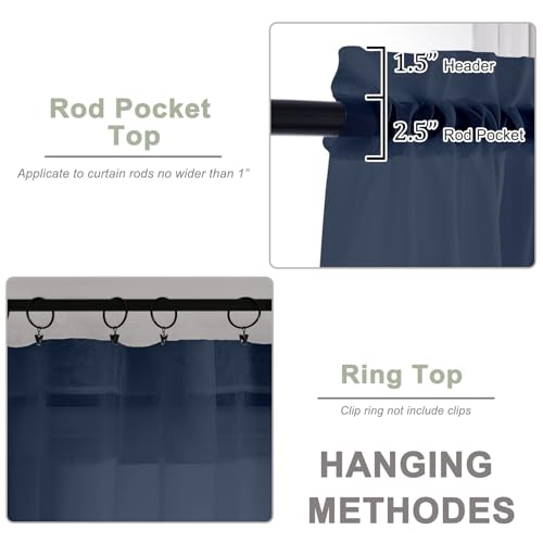 Image of OWENIE Extra Long Navy Blue Sheer Curtains 96 Inches Long 2 Panels Set, Soft Lightweight Airy Voile Sheer Curtain for Bedroom Living Room, Rod Pocket Solid Color Farmhouse Curtains, 59 inch Wx96 L Inch