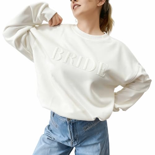 YANGCUSDOM Bride SweatshirtEngagement Gift-Bride Crewneck SweatshirtWedding GiftMade With Puff Craft (US Alpha 3X-Large Regular Regular) White