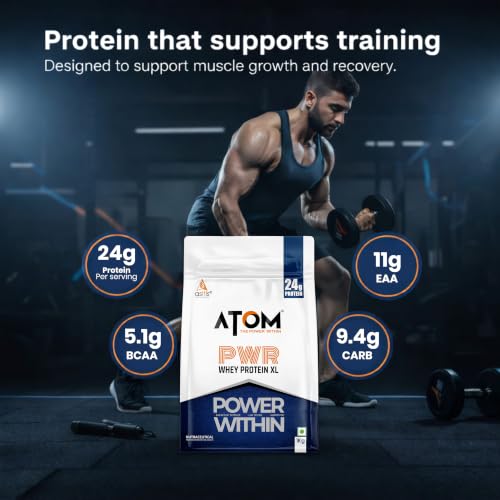 Image of AS-IT-IS ATOM PWR Whey XL - Powered with Fermented Yeast Protein Isolate, 24g Protein, with DigeZyme, Easy Digest, Lean Muscle Gains & Strength, Rapid Recovery, 1kg Choco Hazel Fusion