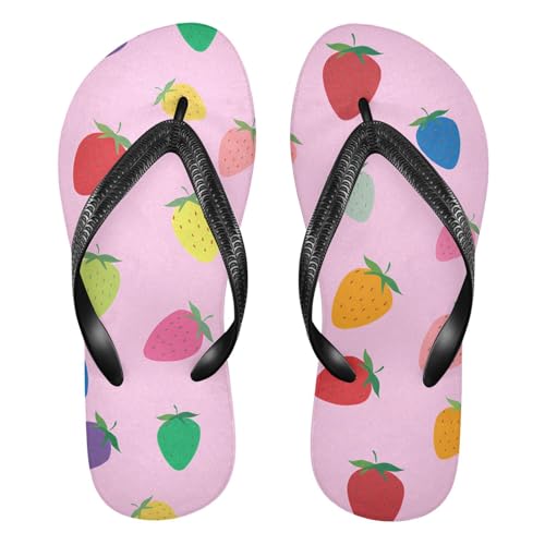Sinestour Colorful Strawberry Fruit Flip Flops for Beach Thong Sandals Anti-slip Lightweight Beach Slippers for Summer Swim Travel